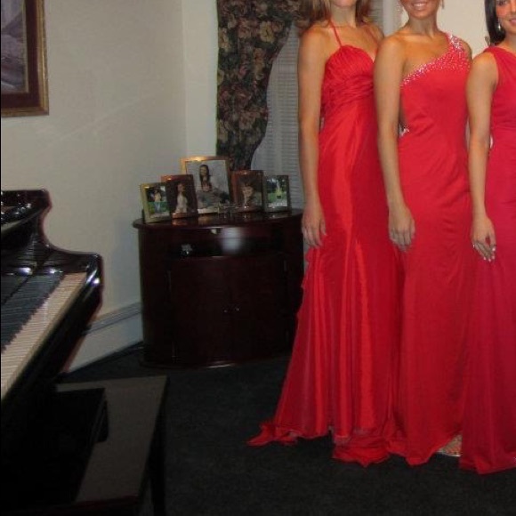 Red Mermaid Designer Rhinestone Pageant Prom Gown - Picture 10 of 13